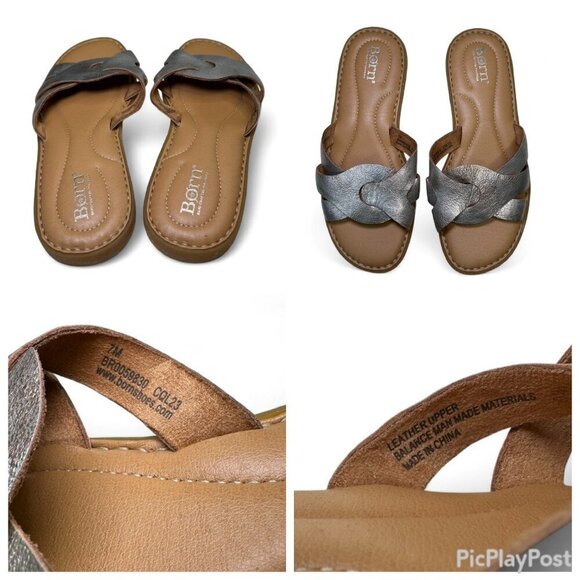 BORN Metallic Isabella Leather Slide Sandal - Light Gold, Sz 7, NWOB - Picture 12 of 12